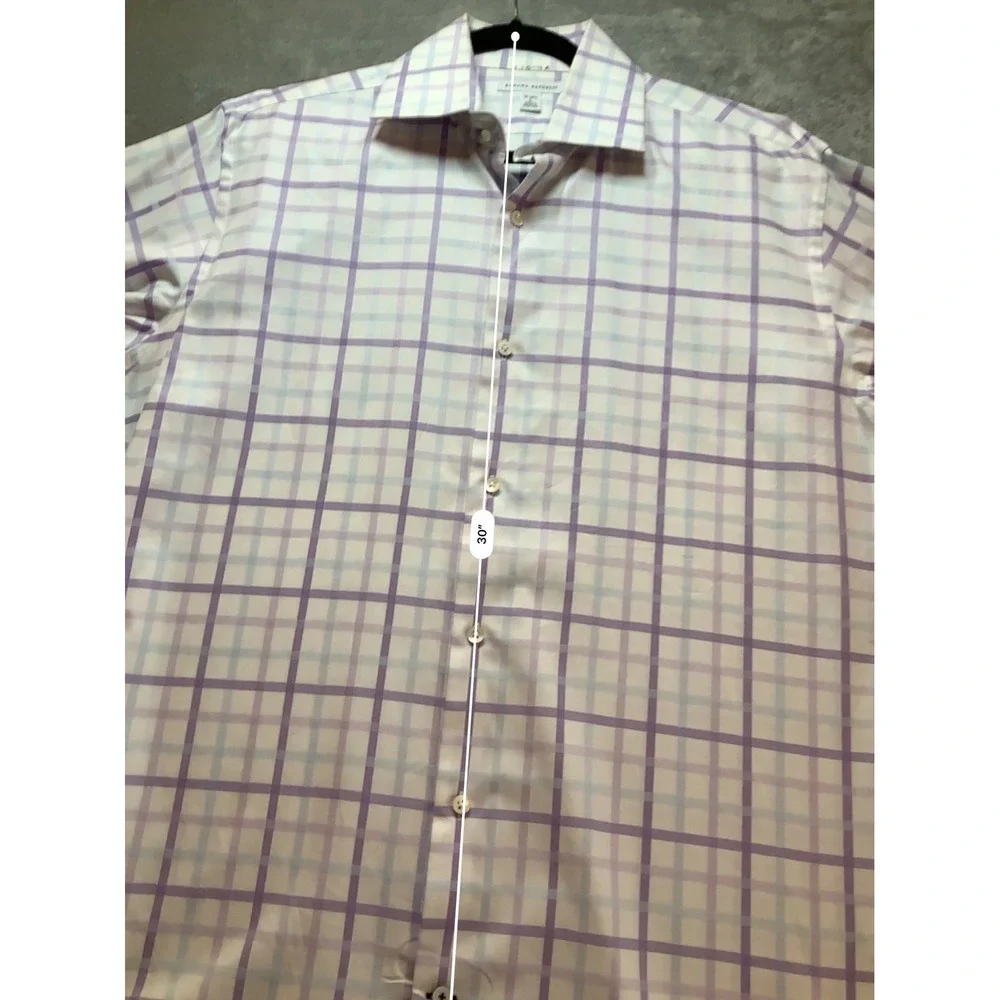 Banana Republic Mens Purple White Plaid Long Sleeve Dress Shirt Large 16-16.5